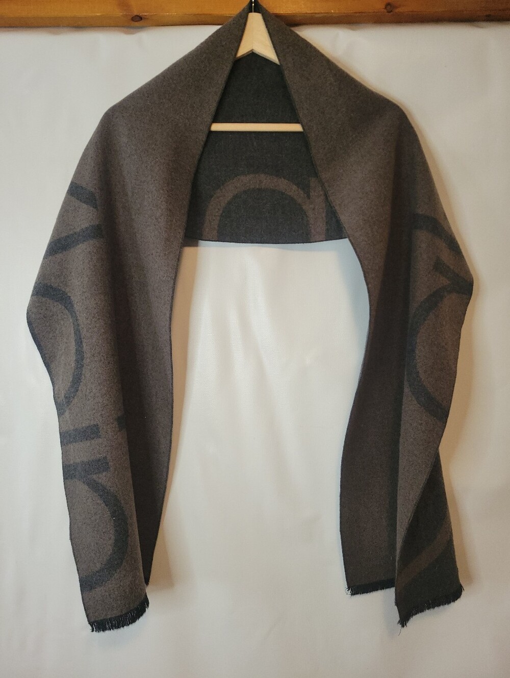Calvin Klein Long Reversible Logo Scarf in Charcoal and Taupe